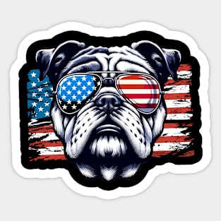 Bulldog Patriotic Sunglasess American Flag 4th of July Sticker